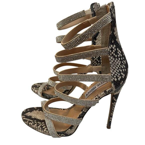 Steve Madden Desired Rhinestone Cage Heels 6M Snake Print Stiletto Club Concert - Picture 3 of 7
